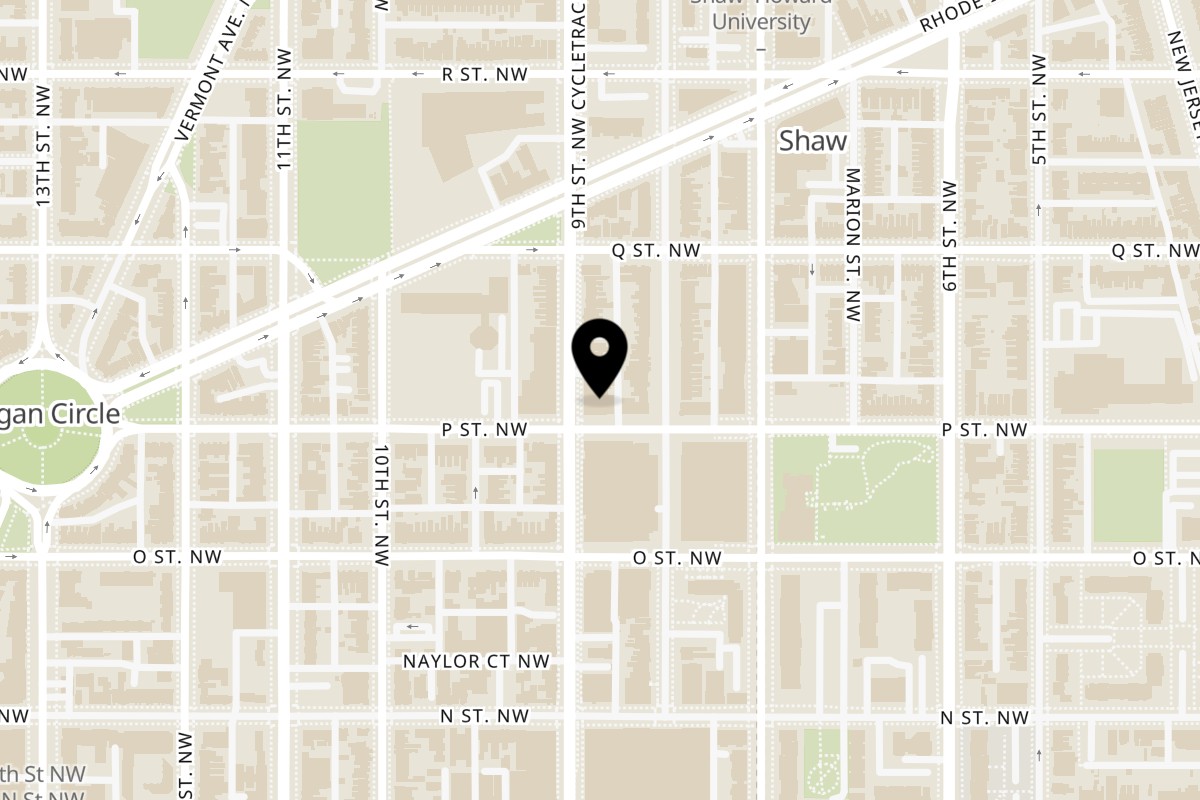 Map showing the location of Silk Restaurant and Lounge on 1503 9th St NW in Washington